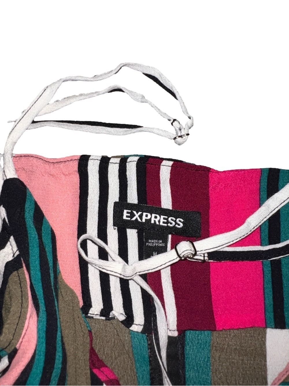 Express Striped Multi-Color Cami Dress with Pink, Teal, Black & White - Picture 2 of 6